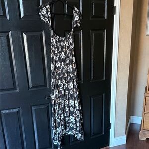 Olivaceous Black Maxi Dress with White Floral Print